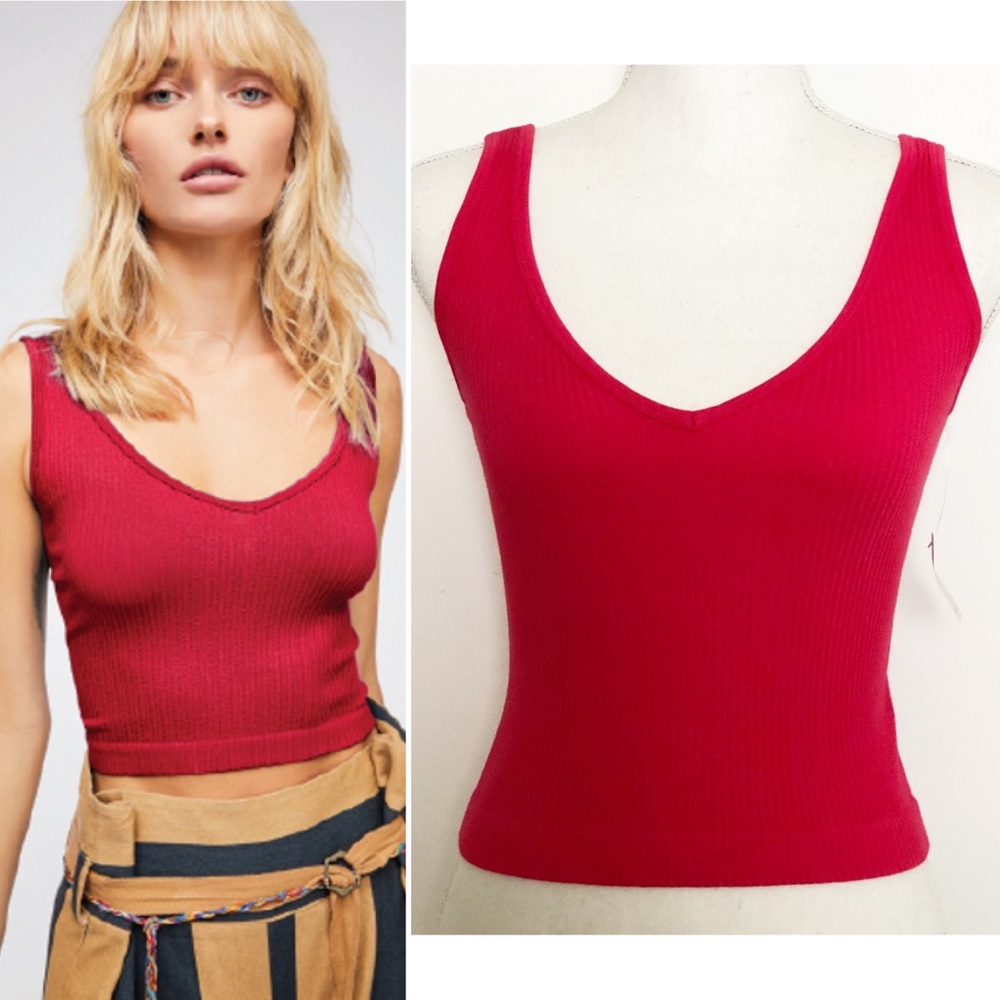 NWT FREE PEOPLE Solid Rib Brami Sleeveless Tank Top in Cherry Medium / Large